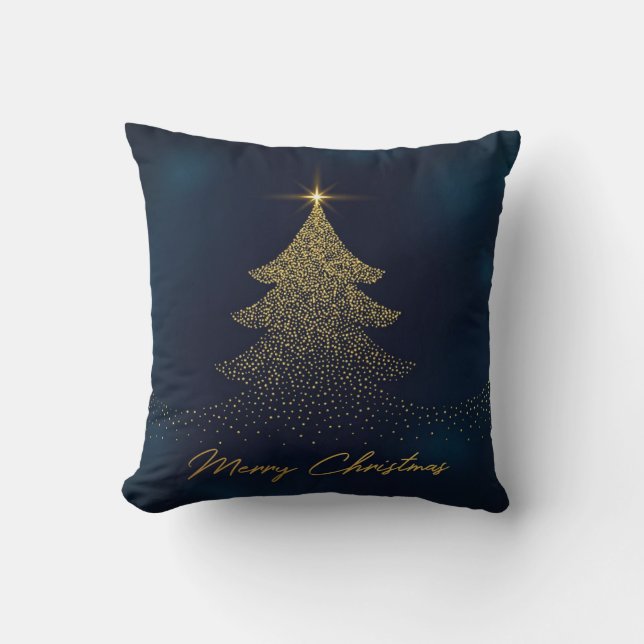 Elegant Gold Christmas Tree Throw Pillow (Front)