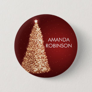 Elegant Gold Christmas Trees Red 2 Inch Round Button