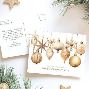 Elegant Gold Christmas Watercolor Ornaments Holiday Postcard