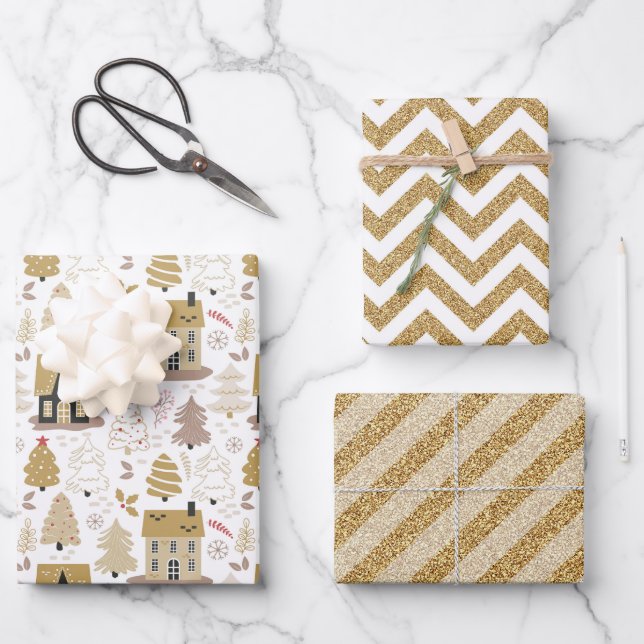 Elegant Gold Christmas Wrapping Paper Sheet (Front)