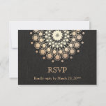 Elegant Gold Circle Motif Black Linen Look RSVP<br><div class="desc">Classy and glamourous with a vintage touch. Realistic digital image of rich black linen background gives a rich sophisticated and stylish feel. Beautiful faux gold leaf mandala inspired rosette decoration gives an exotic touch.</div>