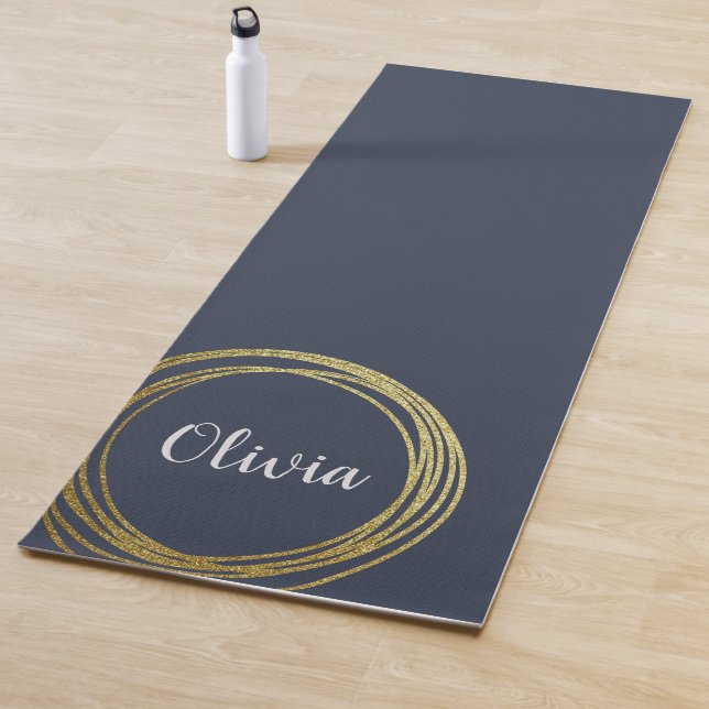 Elegant Gold Circle Personalized Navy Blue Custom Yoga Mat (In Situ)
