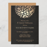 Elegant Gold Circle Sphere Black Formal Invitation<br><div class="desc">Festive yet sophisticated with a glamourous touch. Realistic digital image of rich black linen background and tan orange backside give a rich sophisticated and fashionable feel. Beautiful faux gold foil circle pattern sphere. Ideal for evening weddings, corporate and black tie events, birthday and retirement parties , bachelorette parties, club and...</div>