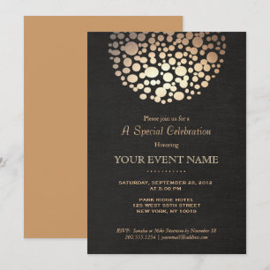 Elegant Gold Circle Sphere Black Formal Invitation