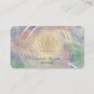 Elegant Gold Circles Lotus Pearl Holographic Business Card