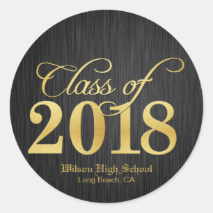Elegant Gold Class of 2018 Graduation Classic Round Sticker