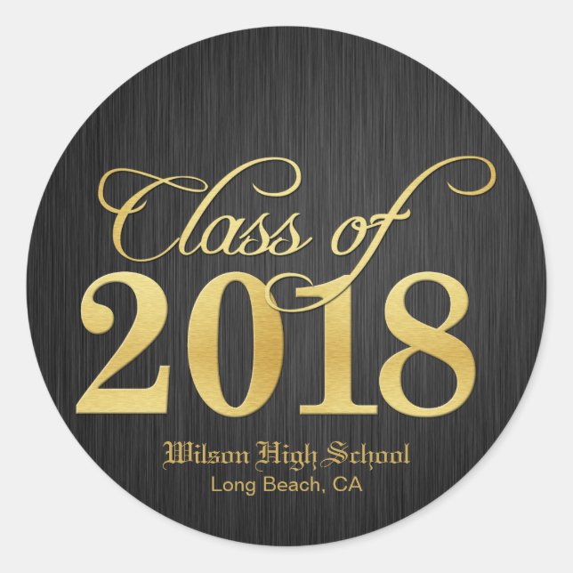 Elegant Gold Class of 2018 Graduation Classic Round Sticker (Front)