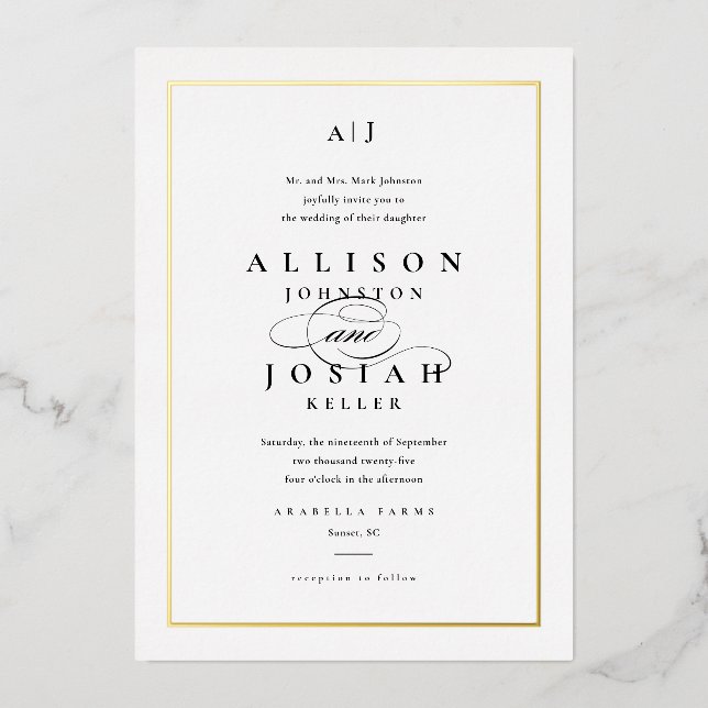 Elegant Gold Classic Black and White Wedding (Front)