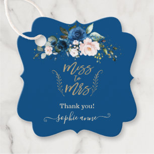 Elegant Gold Classic Blue Floral Bridal Shower Favour Tags