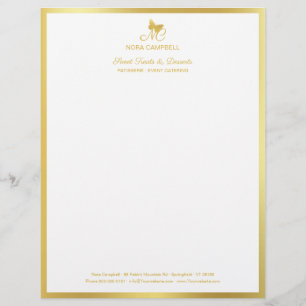 Elegant Gold Classic Butterfly Monogram Frame Letterhead