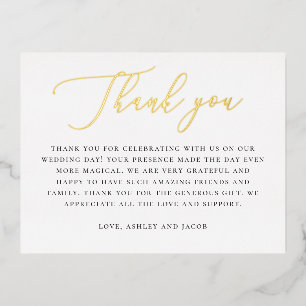 Elegant gold classic minimalist wedding thank you foil holiday postcard
