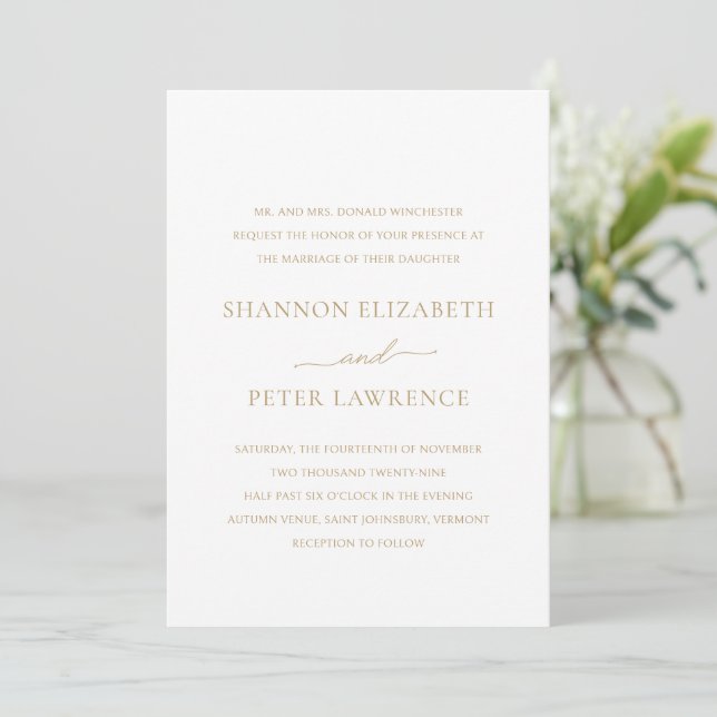 Elegant Gold Classic Wedding Invitation (Standing Front)