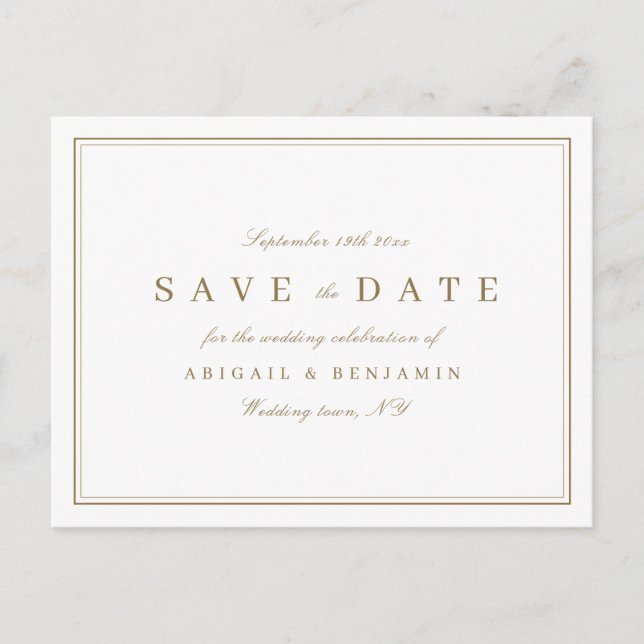 Elegant gold classy minimalist save the date announcement postcard (Front)