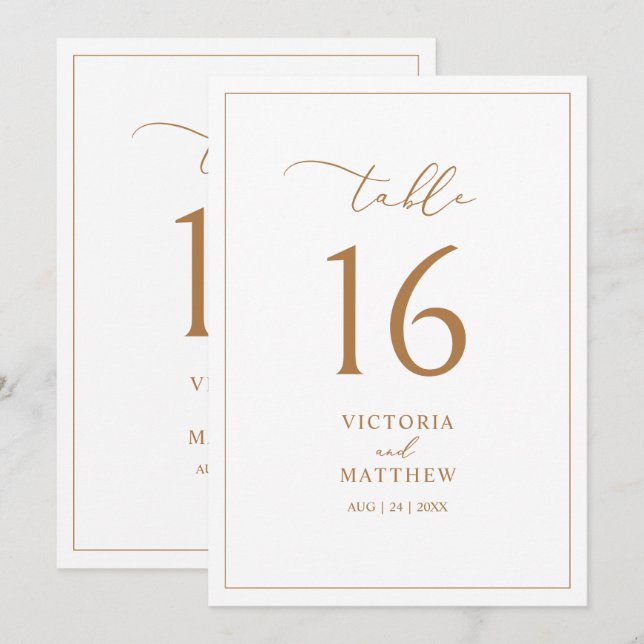 Elegant Gold Clean Minimalist Table Number (Front/Back)