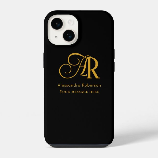 Elegant gold colour monogram & name iPhone case (Back)