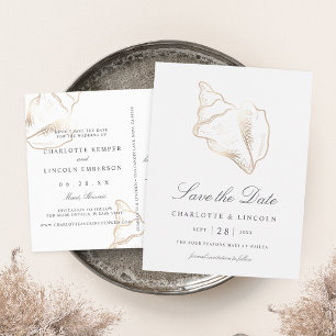 Elegant Gold Conch Shell Wedding Save the Date Announcement Postcard