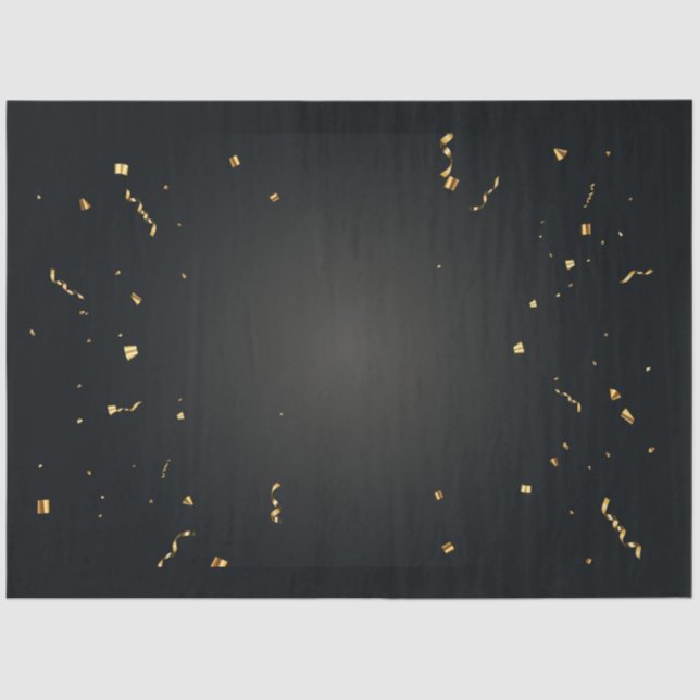 Elegant Gold Confetti Black Tissue Paper (Front)