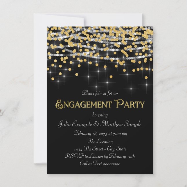 Elegant Gold Confetti Engagement Party Invitation (Front)