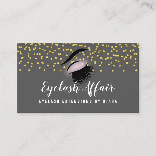 Elegant Gold Confetti Eyelash Extensions Appointment Card (Front)