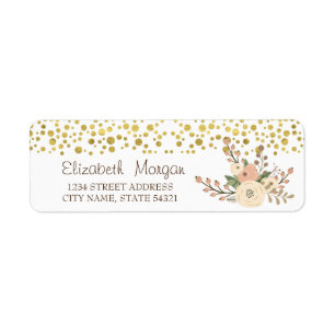 Elegant,Gold Confetti,Flowes AddressLabel