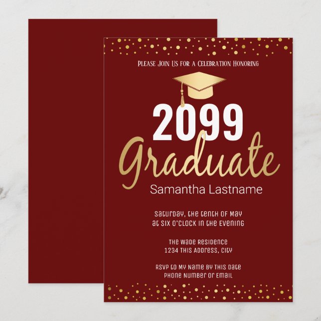 Elegant Gold Confetti Graduate Class of 2022 Invitation (Front/Back)