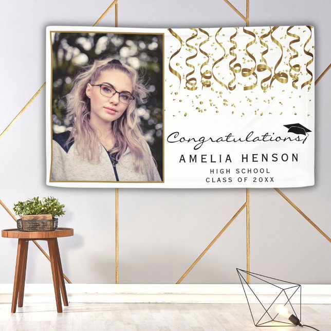 Elegant Gold Confetti Graduate Photo Banner (Creator Uploaded)