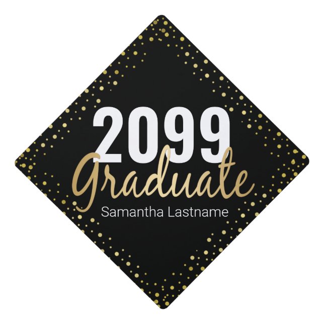 Elegant Gold Confetti Graduate Tassel Topper (Front)