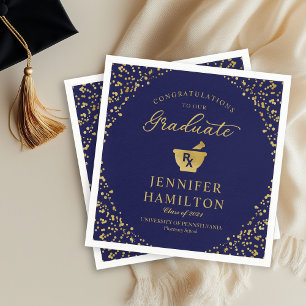 Elegant Gold Confetti Law School Graduation Blue Napkin