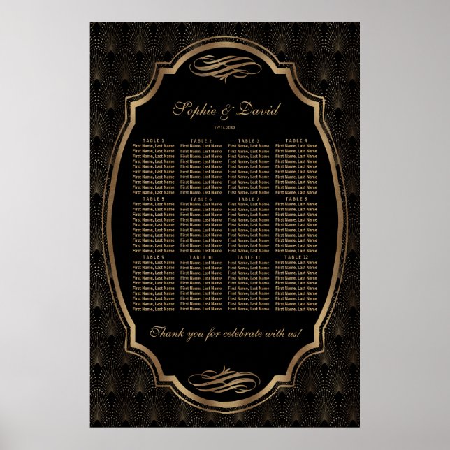 Elegant Gold Confetti Love Burgundy Seating Chart (Front)