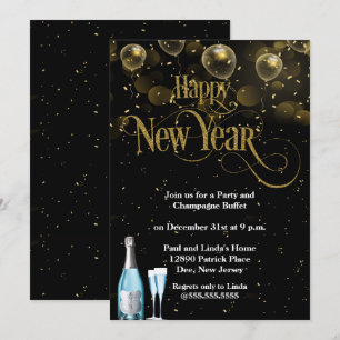 Elegant Gold Confetti New Years Eve Party Invitation