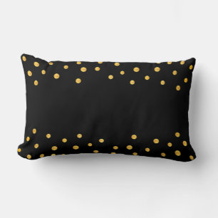 Elegant Gold Confetti on Black Lumbar Pillow