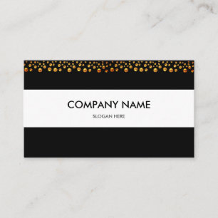 Elegant Gold Confetti on Black & White Business Card