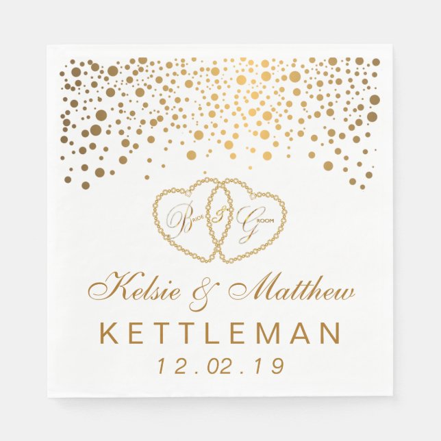Elegant Gold Confetti on White Background Napkin (Front)