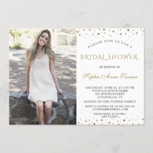 Elegant Gold Confetti Photo Bridal Shower Invitation