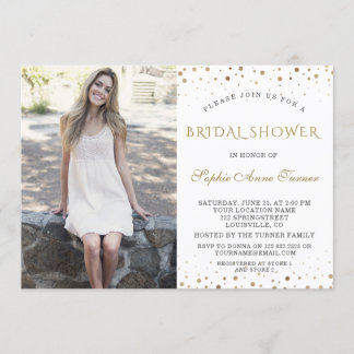 Elegant Gold Confetti Photo Bridal Shower Invitation