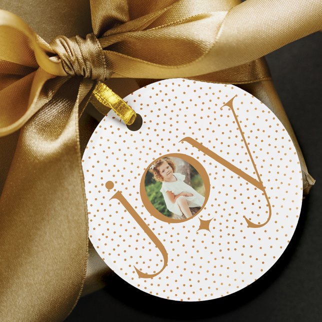 Elegant Gold Confetti Polka Dot Pattern Joy Photo Ornament (Elegant Gold Confetti Polka Dot Pattern Joy Photo Ornament)
