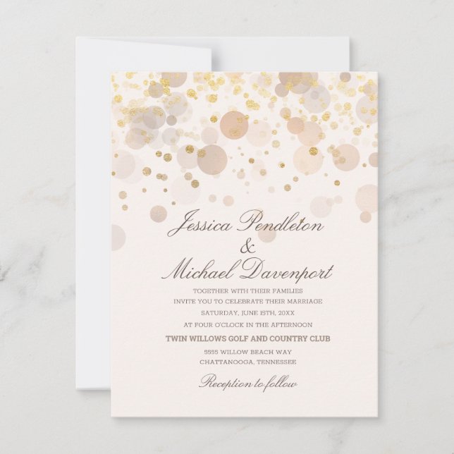 Elegant Gold Confetti Romantic Script Wedding Invitation (Front)
