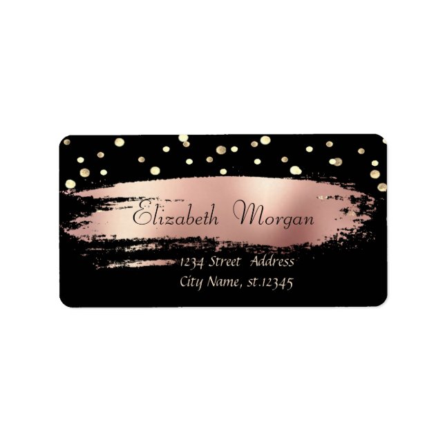 Elegant , Gold Confetti, Rose Gold Brush Stroke Label (Front)