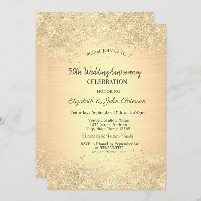 Elegant Gold Confetti Wedding Anniversary Invitation (Front/Back)
