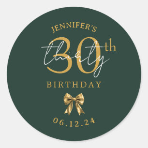 Elegant Gold Coquette Bow 30th Birthday Green Classic Round Sticker