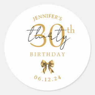 Elegant Gold Coquette Bow 30th Birthday Party Classic Round Sticker