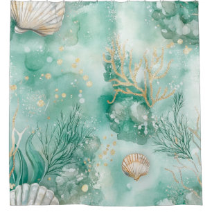 Elegant Gold Coral & Seashell Watercolor Art