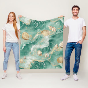 Elegant Gold Coral & Seashell Watercolor Art (2) Fleece Blanket