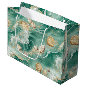 Elegant Gold Coral & Seashell Watercolor Art (2) Large Gift Bag