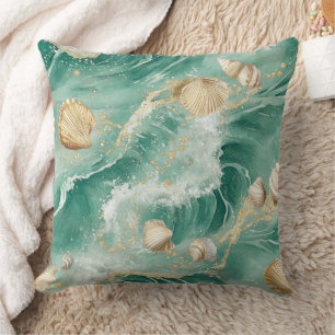 Elegant Gold Coral & Seashell Watercolor Art (2) Throw Pillow