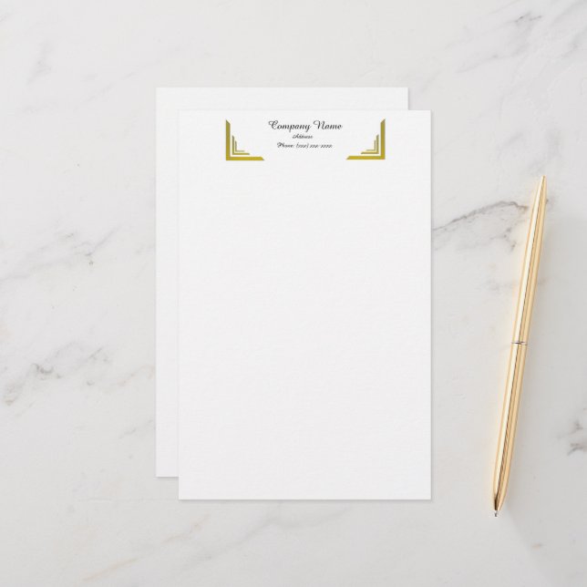 Elegant Gold Corner Border Professional Stationery (Front/Back In Situ)