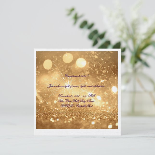 Elegant Gold Countdown New Year 2025 Invitation  (Debout devant)