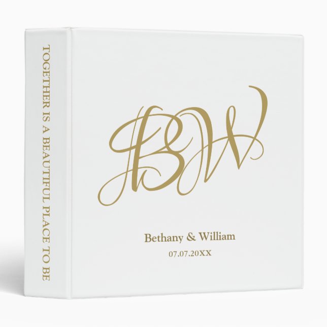 Elegant Gold Couples Monogram Initials Photo Album Binder (Front/Spine)