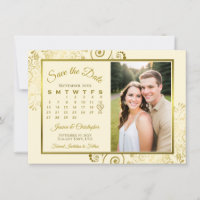 Elegant Gold & Cream Calendar & Photo Wedding