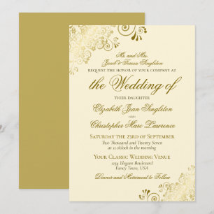 Elegant Gold & Cream Classic Style Formal Wedding Invitation